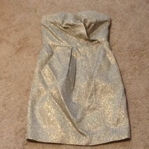 Cynthia Vincent Strapless Silver Dress